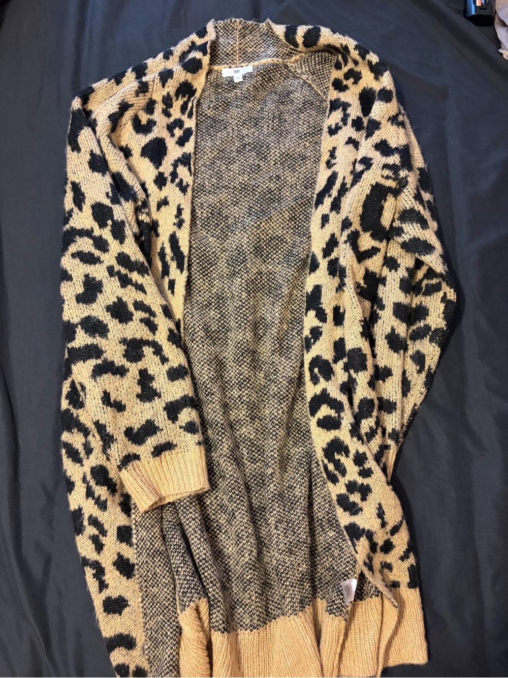 bp Leopard Print Open-Front Cardigan - Tan and Black